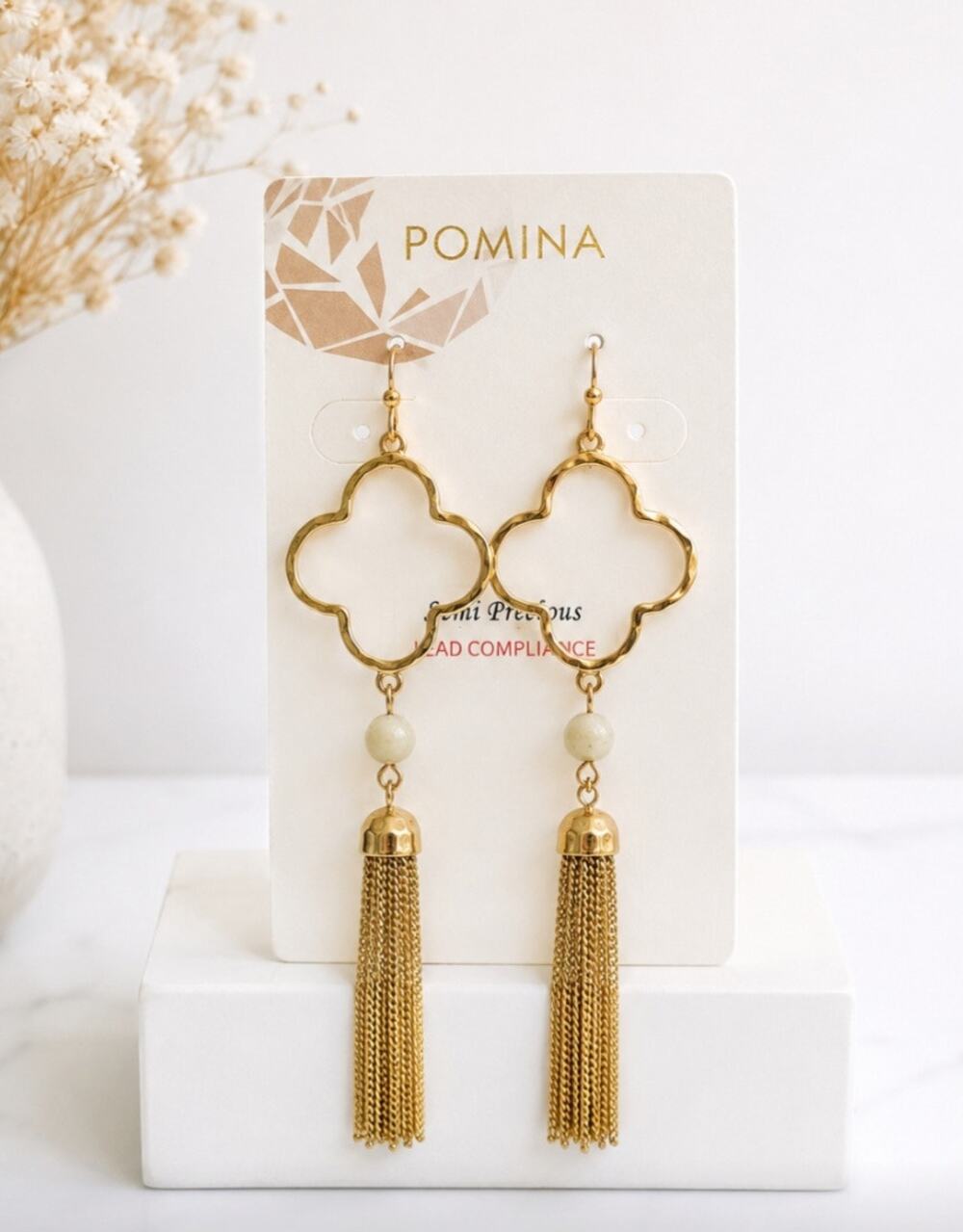 Pomina Gold Clover Fringe Earrings New